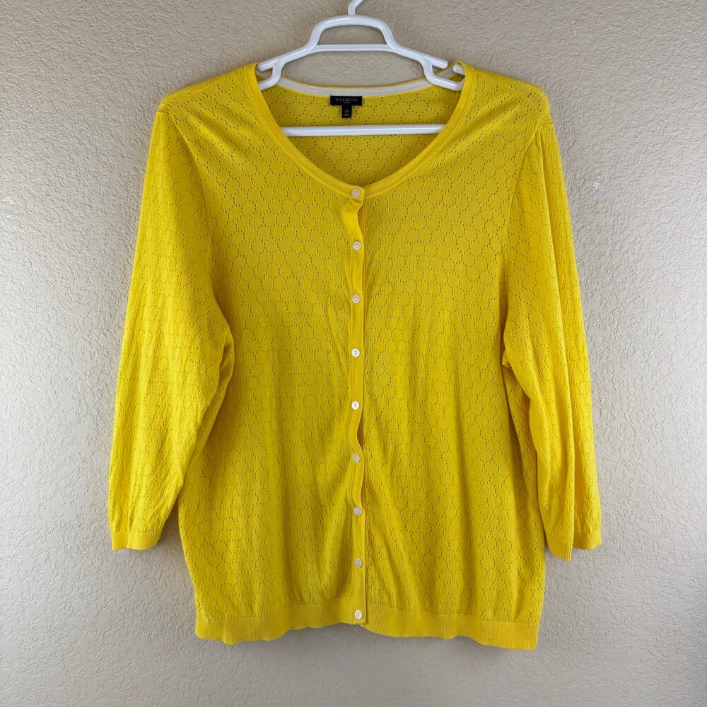 Talbots Yellow Pointelle Knit Button Cardigan Sweater Womens Plus Size 3X READ